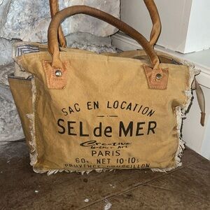 Myra Bag Mustard Yellow Canvas Tote with Leather Handles